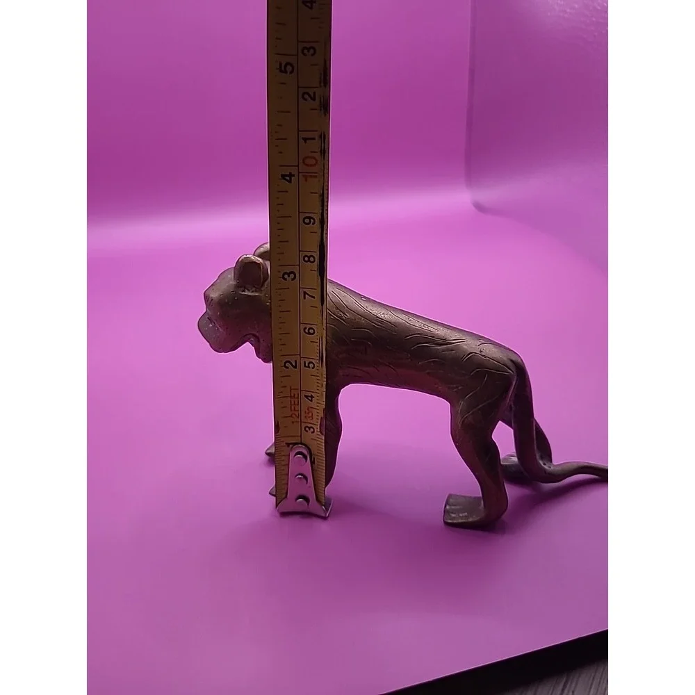 Antique Indian‎ Brass Tiger cast with open mouth and curved tail